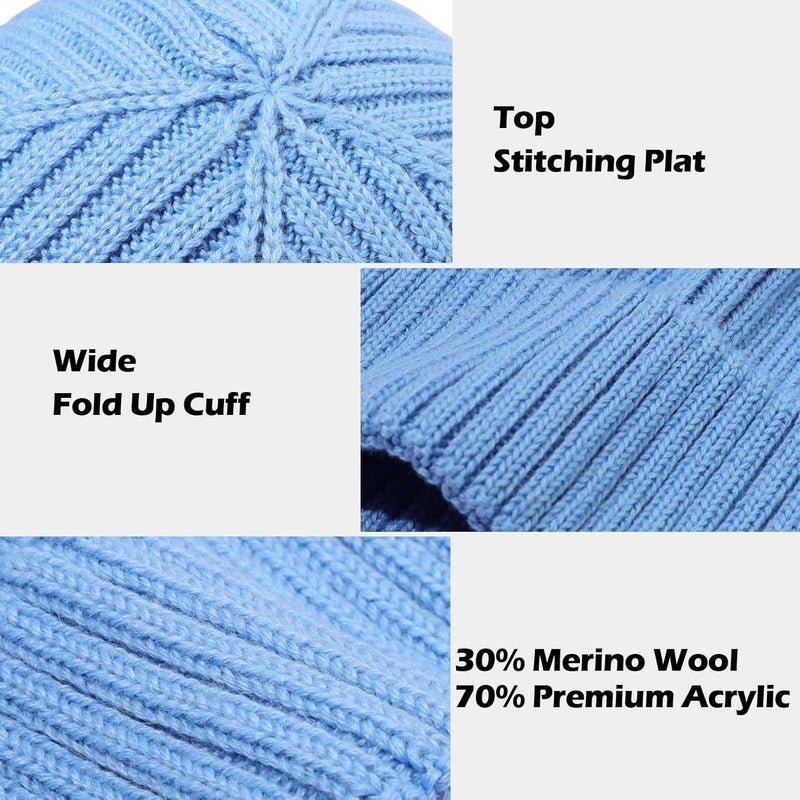 ACTLATI Kids Merino Wool Beanie Hat Winter Boys Girls Ribbed Knit Beanies Caps Unisex Cuffed Skull Caps 7-14 Years - Image 4